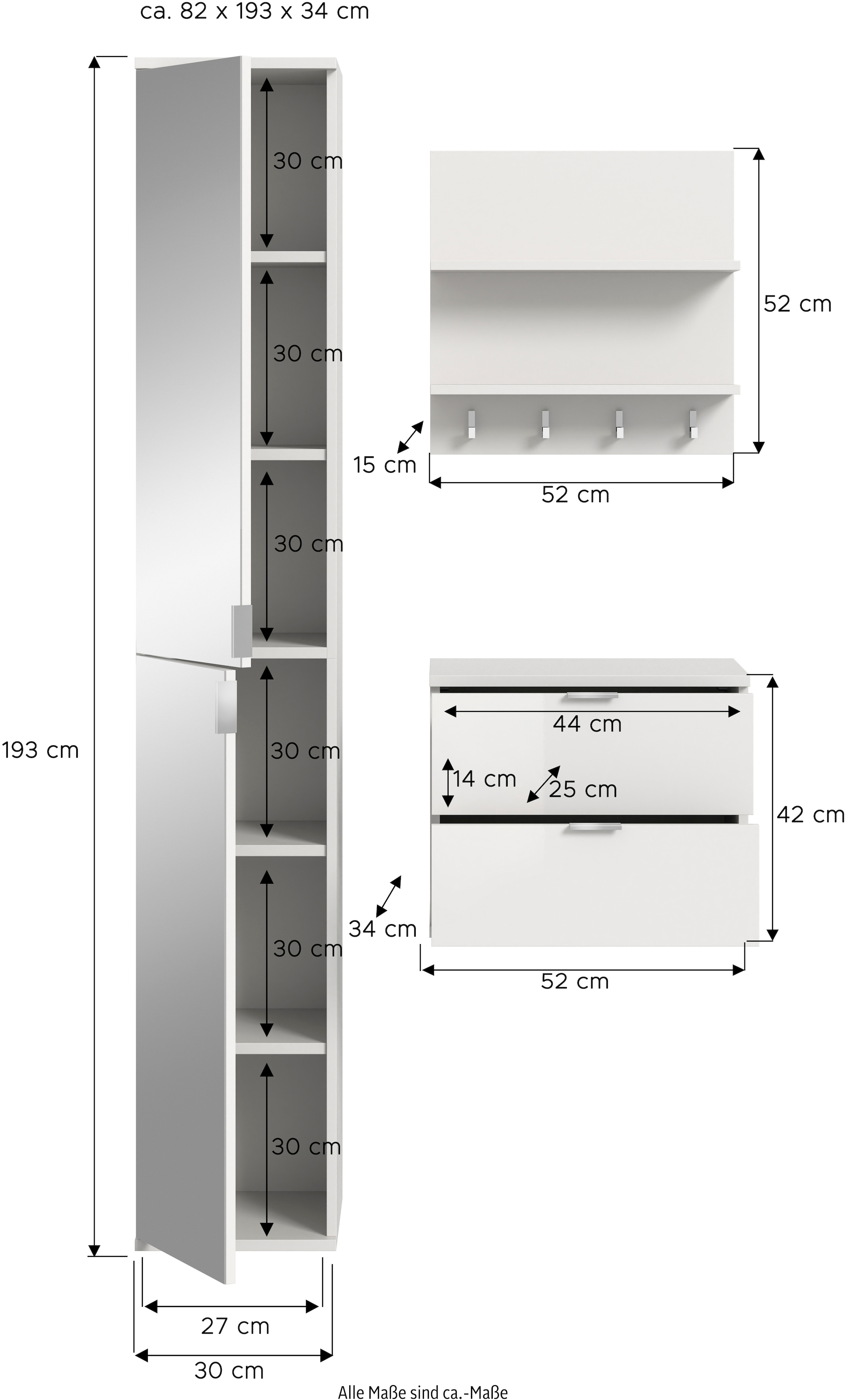 INOSIGN Garderoben-Set »Trondheim, Garderobenset 3-tlg. Breite 82 cm,« 3 Stk. tlg.