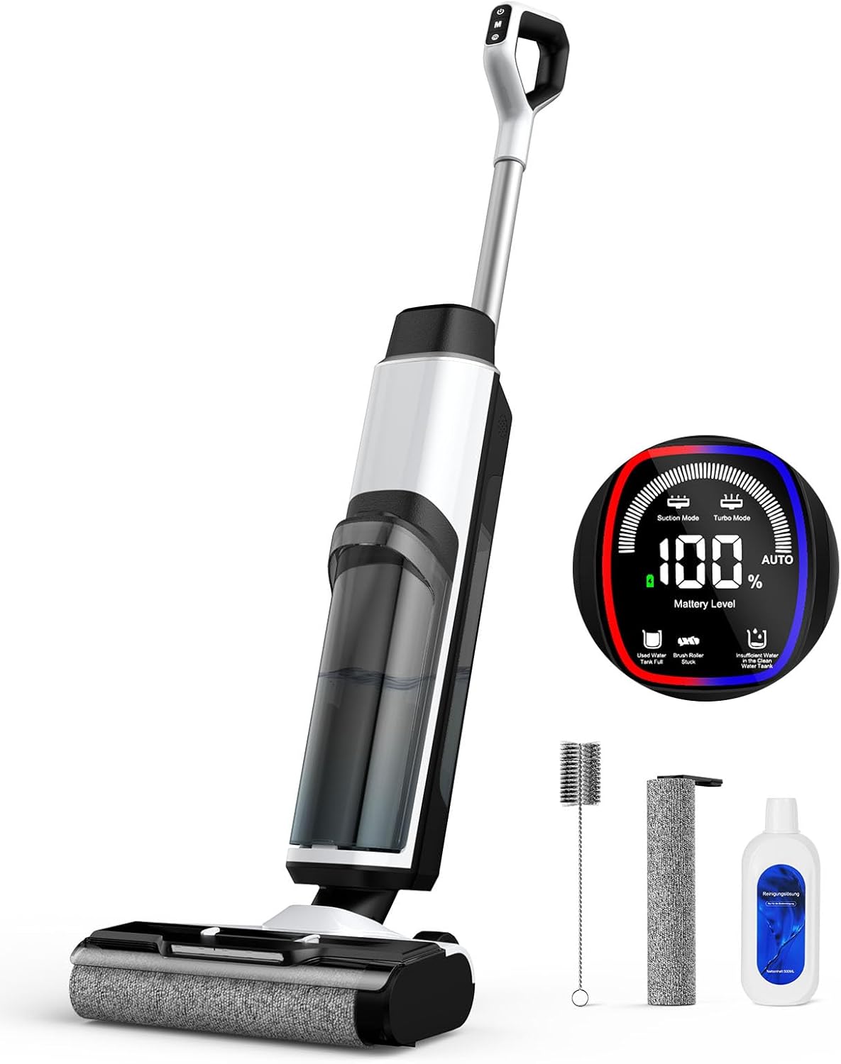 Nass Trockensauger Akku, 20.000 Pa kabelloser All-in-One Staubsauger mit wischfunktion, Sprachausgabefunktion, 890ml Dual-Wassertanks, Kantenreinigung