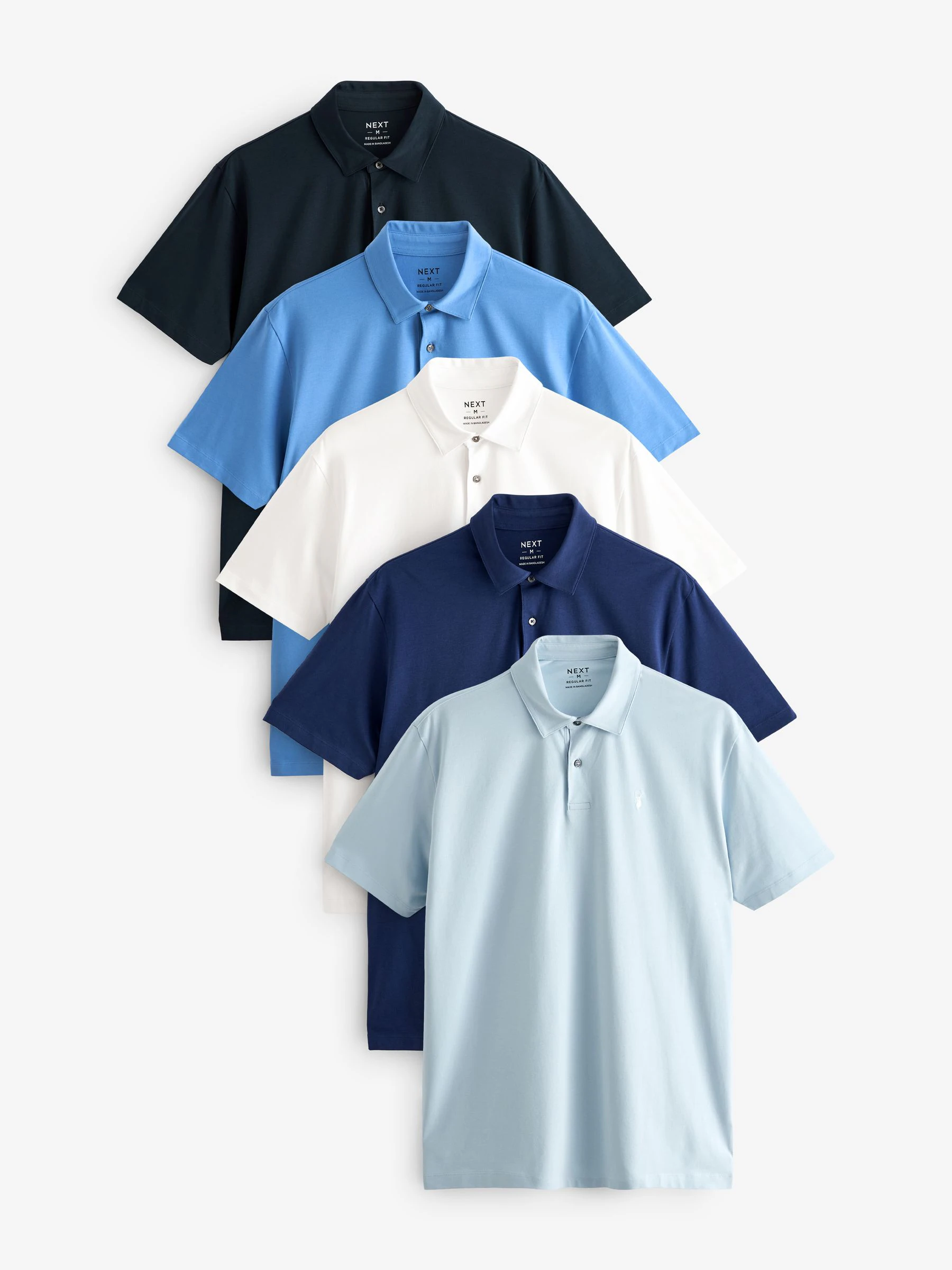 Blauw - Normale Pasvorm - Set van 5 jersey poloshirts met korte mouwen