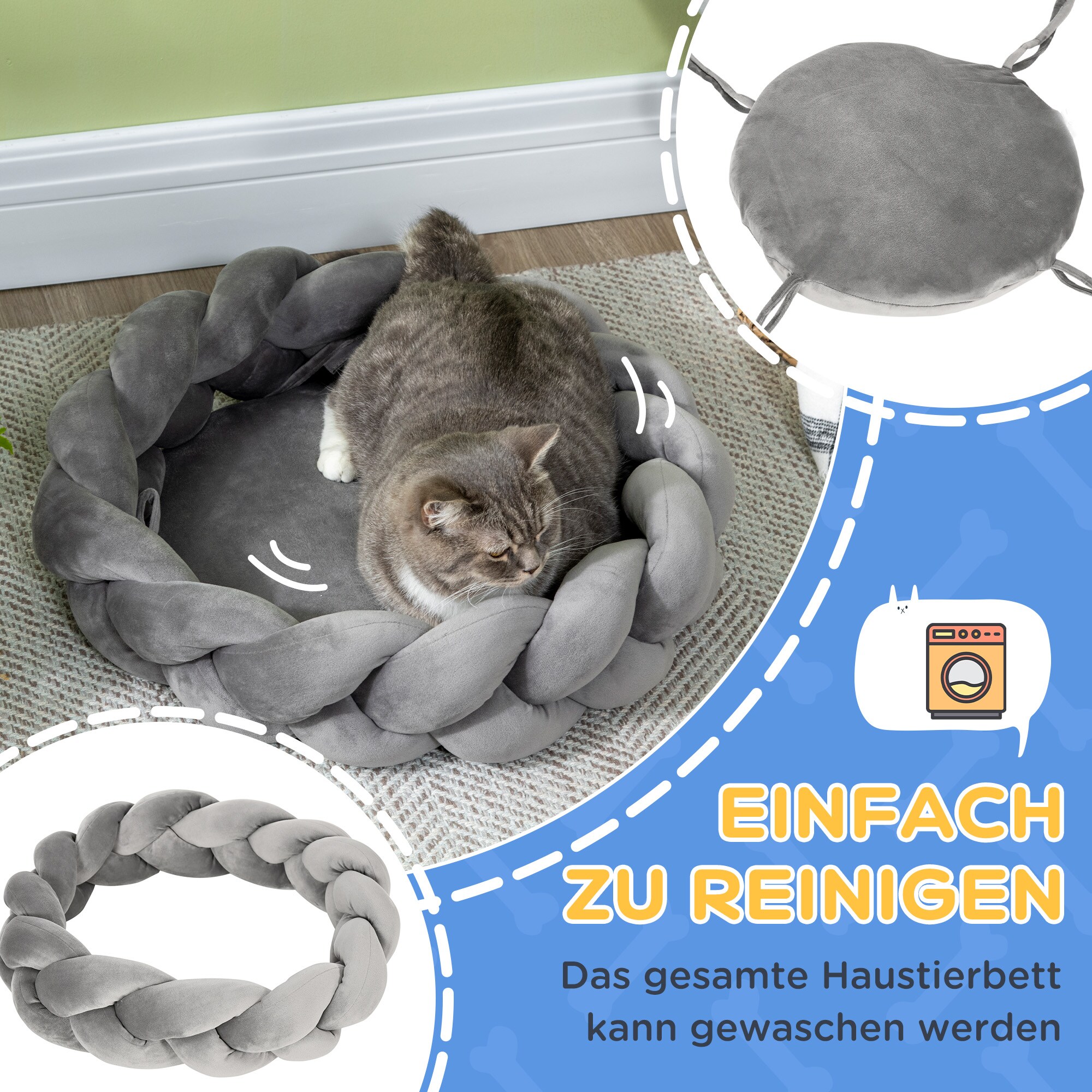 PawHut Haustierbett mit zusätzlichem Kissen grau 55L x 55B x 14H cm