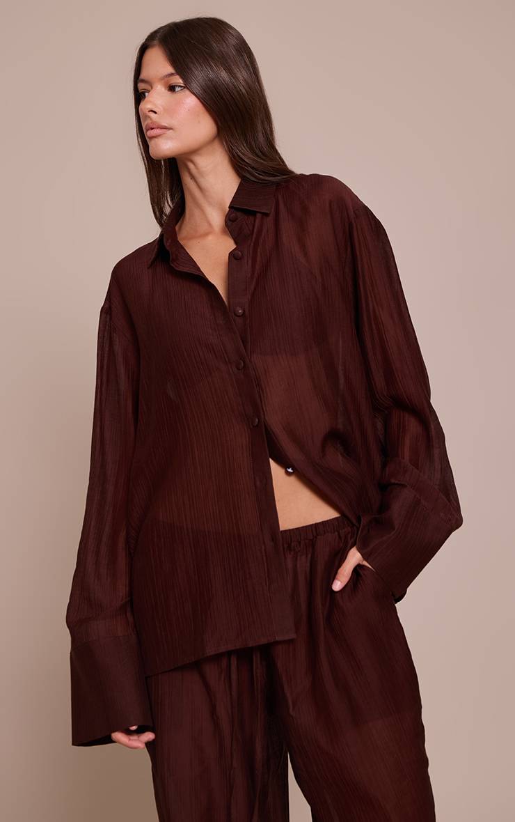 Chocolat Chemise Oversize Texturée À Poignets Profonds