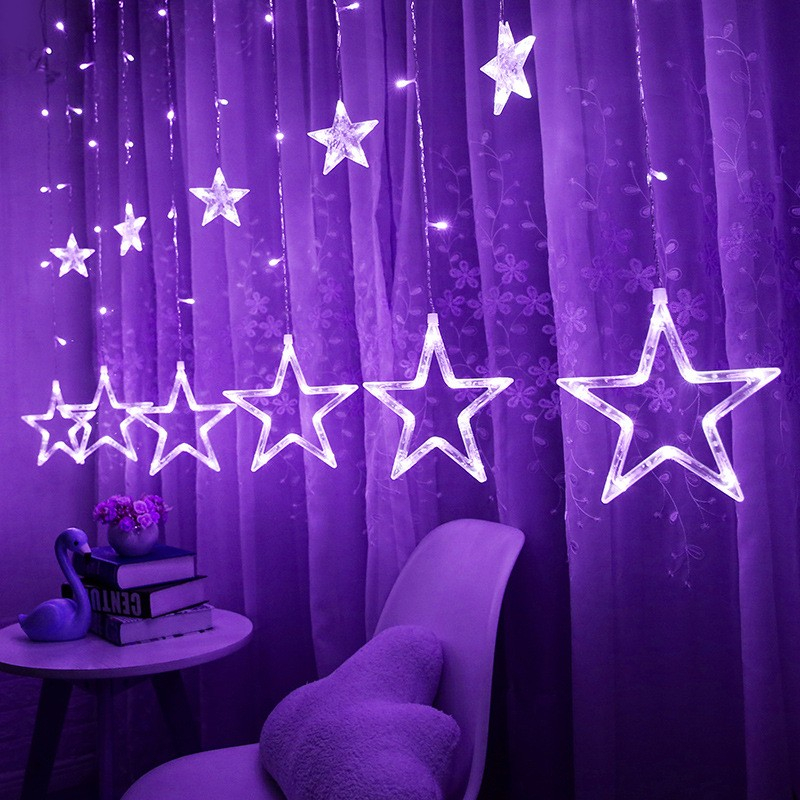 (2.5m) 138 LED's Weihnachts Deko Lichterkette Sternen Vorhang 8 Modi (Batteriebetrieben) - Violett