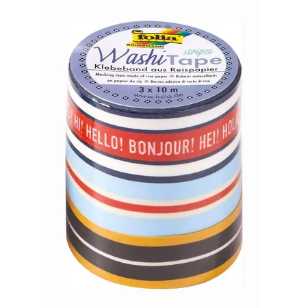 Washi Tape, Stripes Classic, Klebeband aus Reispapier, 3er Set- ideal zum Verzieren und Dekorieren