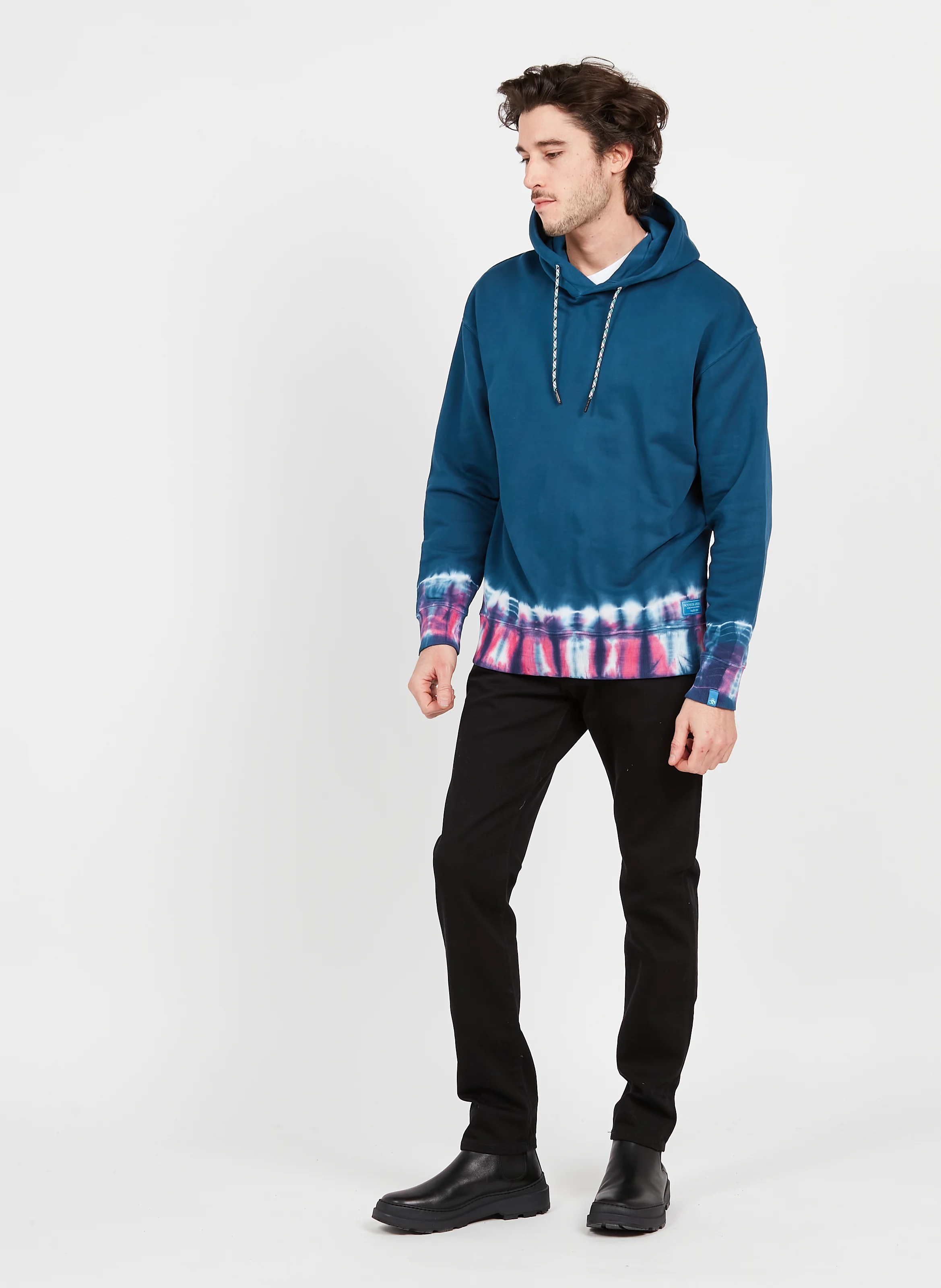 Sweat à capuche loose-fit imprimé tie and dye en coton | Noir