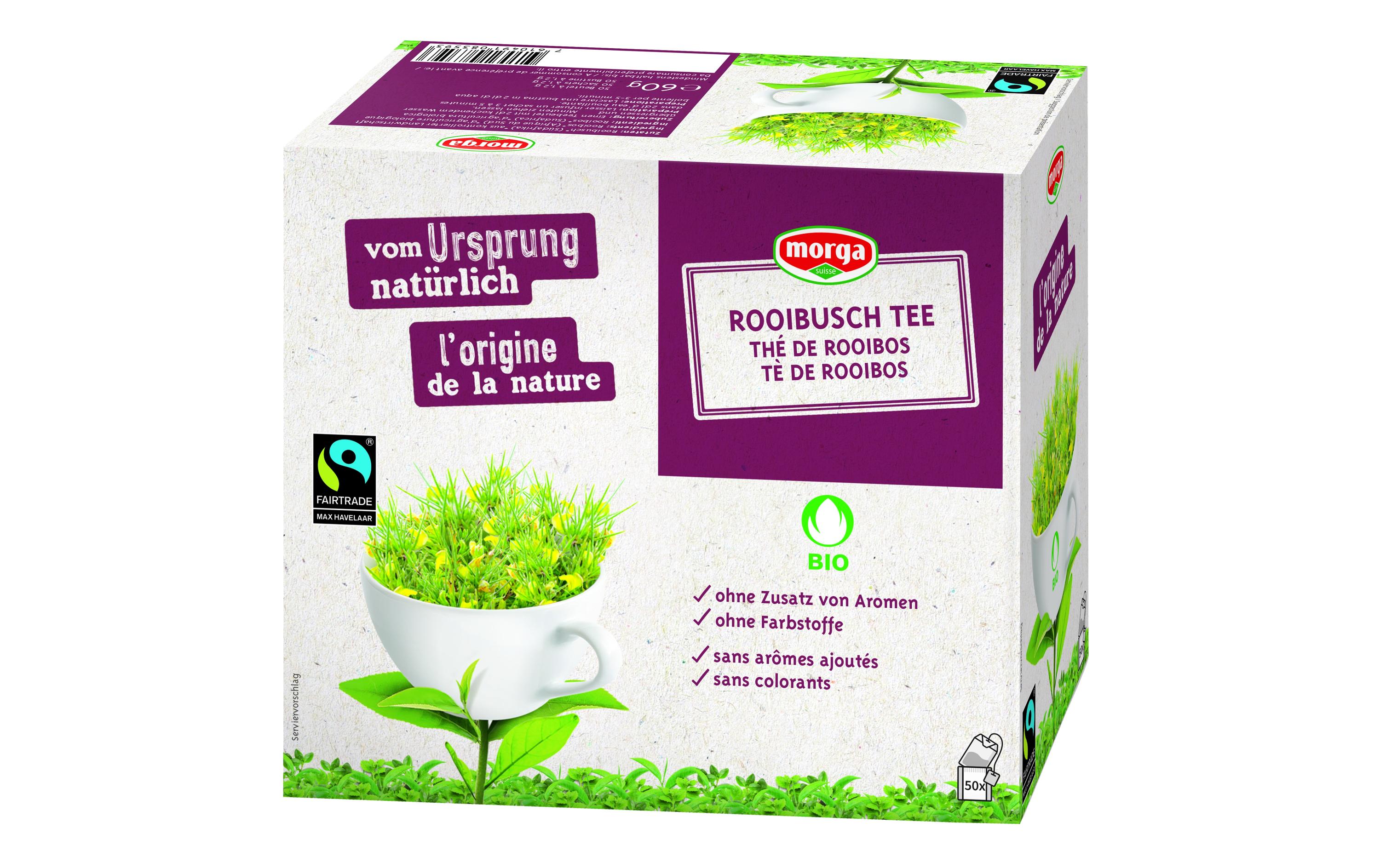 Teebeutel Bio Fairtrade Rooibusch 50 StückAromatischer, biologisch produzierter Rotbusch Tee