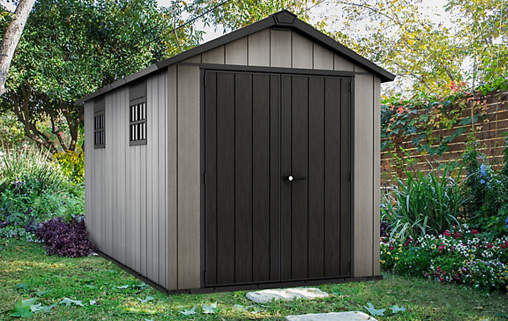 Abri de jardin + kit d'extension Keter Oakland 7513 en résine coloris gris ép.20 mm surface extérieure 9,47 m²