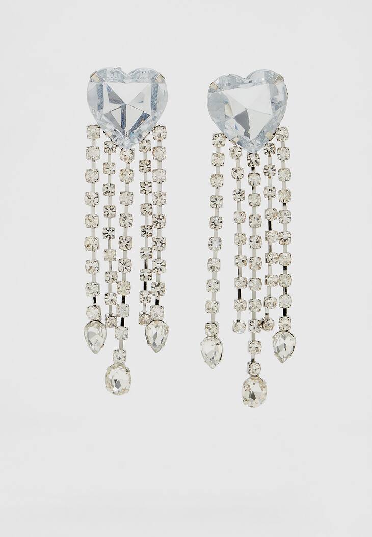 Brincos de coração com strass