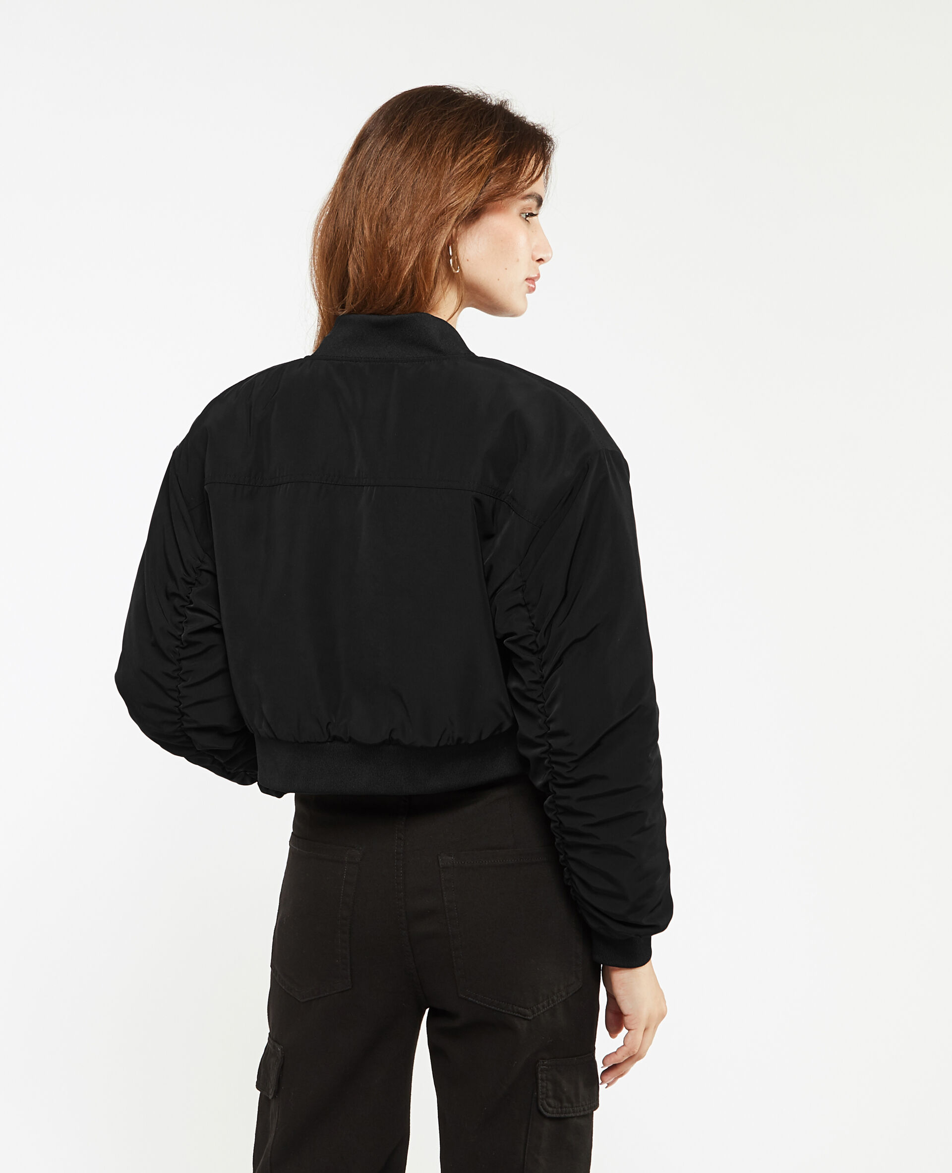 Bomber court avec poches et sangles - Noir