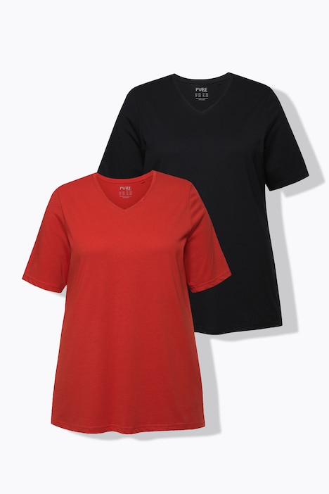 T-Shirts, 2er-Pack, V-Ausschnitt, Halbarm, Biobaumwolle