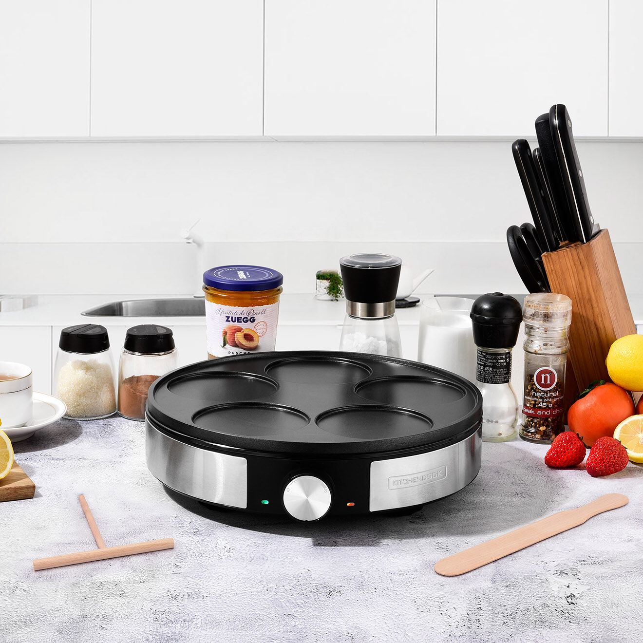 Kitchencook Crepiere Electrique en fonte d'aluminium Minicrêpe noir/gris