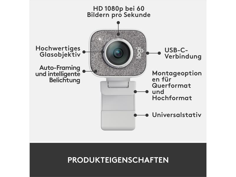 Logitech Webcam StreamCam Weiss Full-HD Streaming Webcam mit USB-C Anbindung