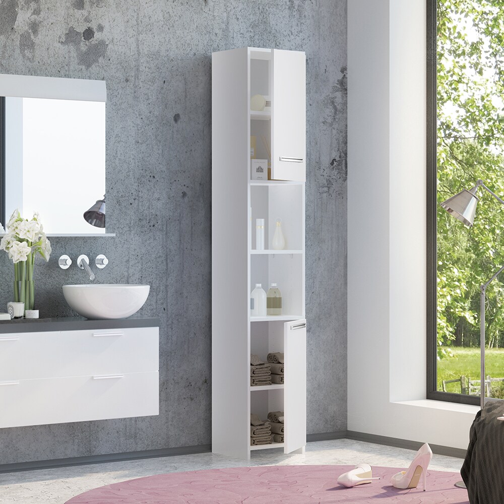 VICCO Badschrank KIKO 190 x 30 cm Weiß - Badezimmerschrank Hochschrank Regal Badregal