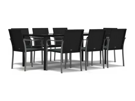 Ensemble à manger de jardin 9 pcs coussins résine tressée acier