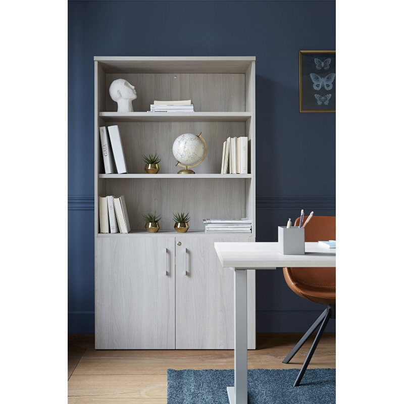 Bibliothèque bois avec portes basses Ecla H 182 x L 100 x P 46 cm