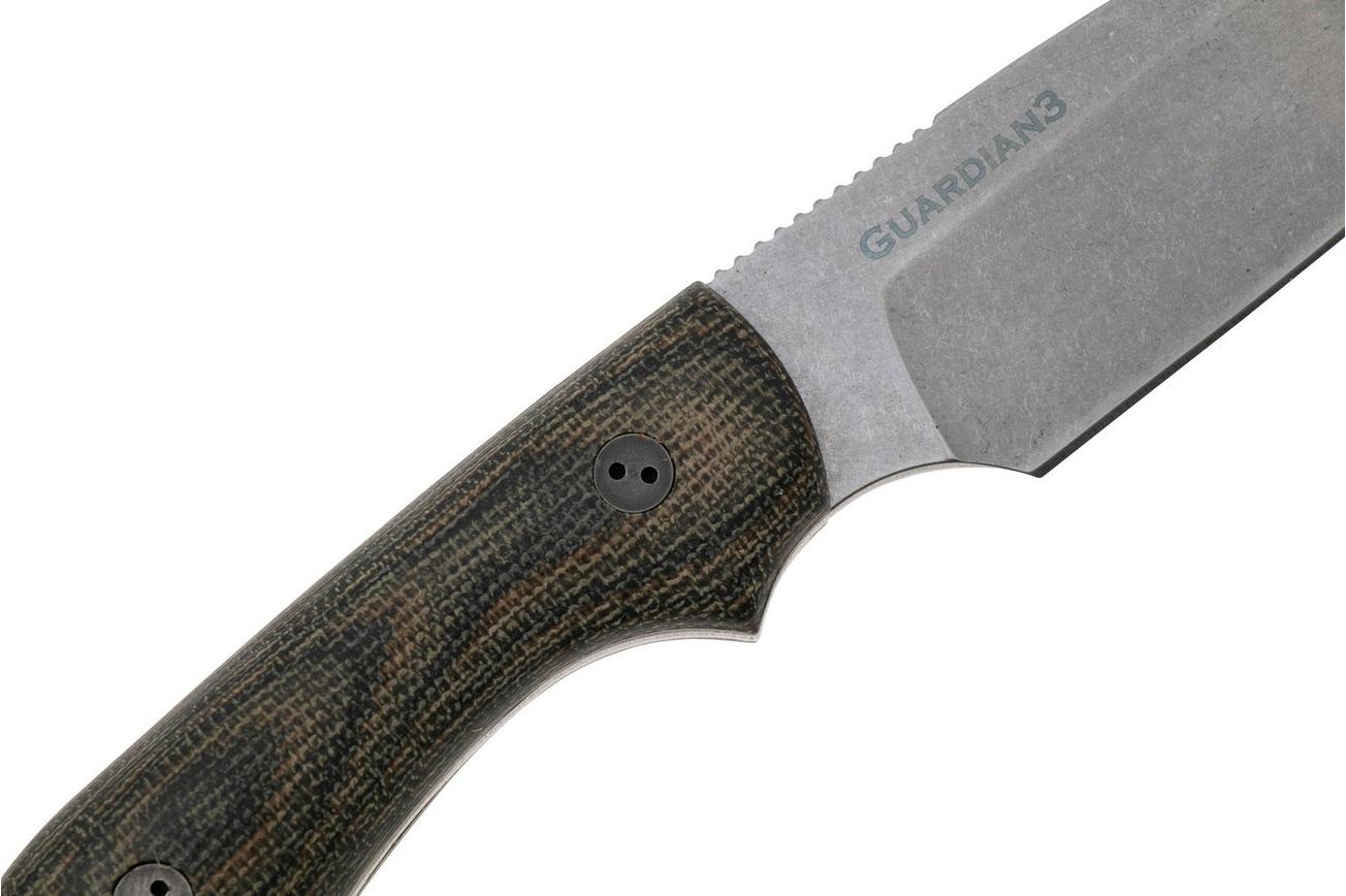 Bradford Knives Guardian 3, CPM-Magnacut High Hardness, Sabre Grind, Stonewashed Finish, 3D Camo Micarta, vaststaand mes