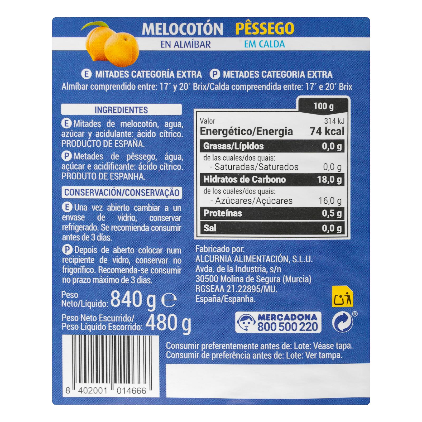 Pêches Hacendado au sirop