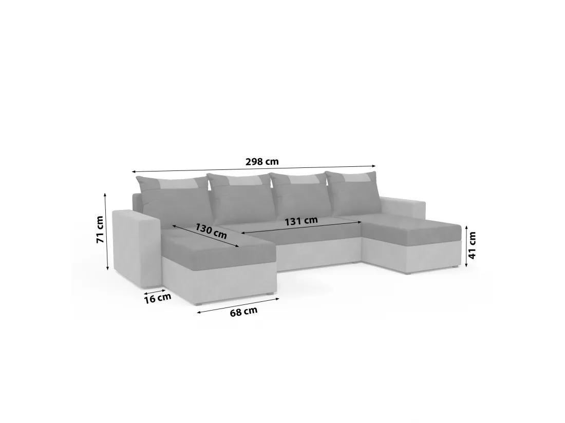 CANAPÉ PANORAMIQUE avec fonction de couchage Susanne jusqu’à 8 places, Noir+Gris