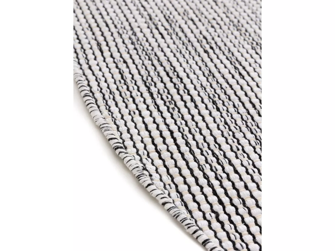 Tapis en coton tissé main Ron Blanc/Noir ø 240 cm rond