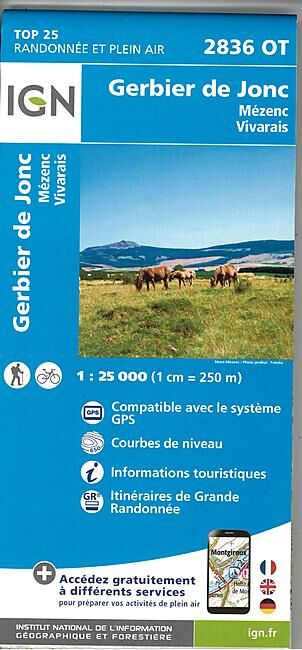 IGN - TOP25 2836OT GERBIER DE JONC 1 25 000