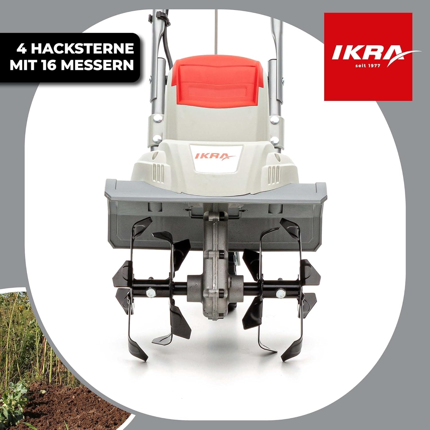 IKRA Elektro Bodenhacke Kultivator IEM 800 S, Arbeitsbreite 30cm, Arbeitstiefe 20cm, inkl. Handgrubber
