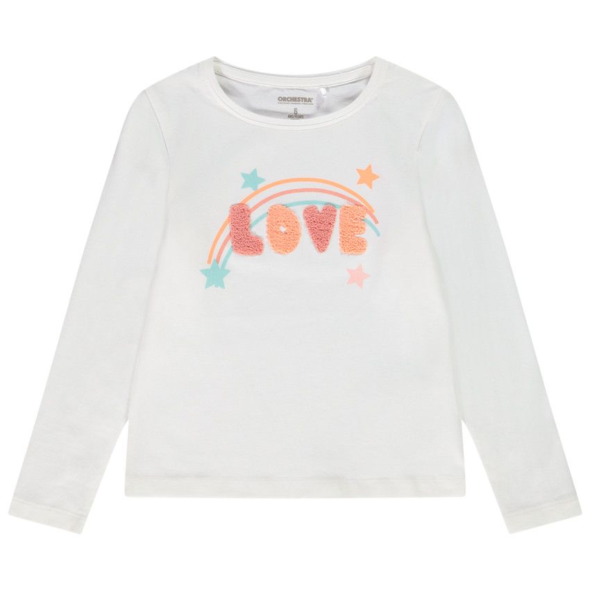 T-shirt manches longues en jersey avec print bouclette pour fille - Ecru