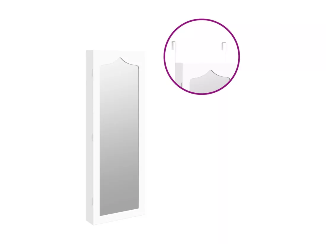 Armoire à bijoux avec miroir murale blanc 37,5x10x106 cm