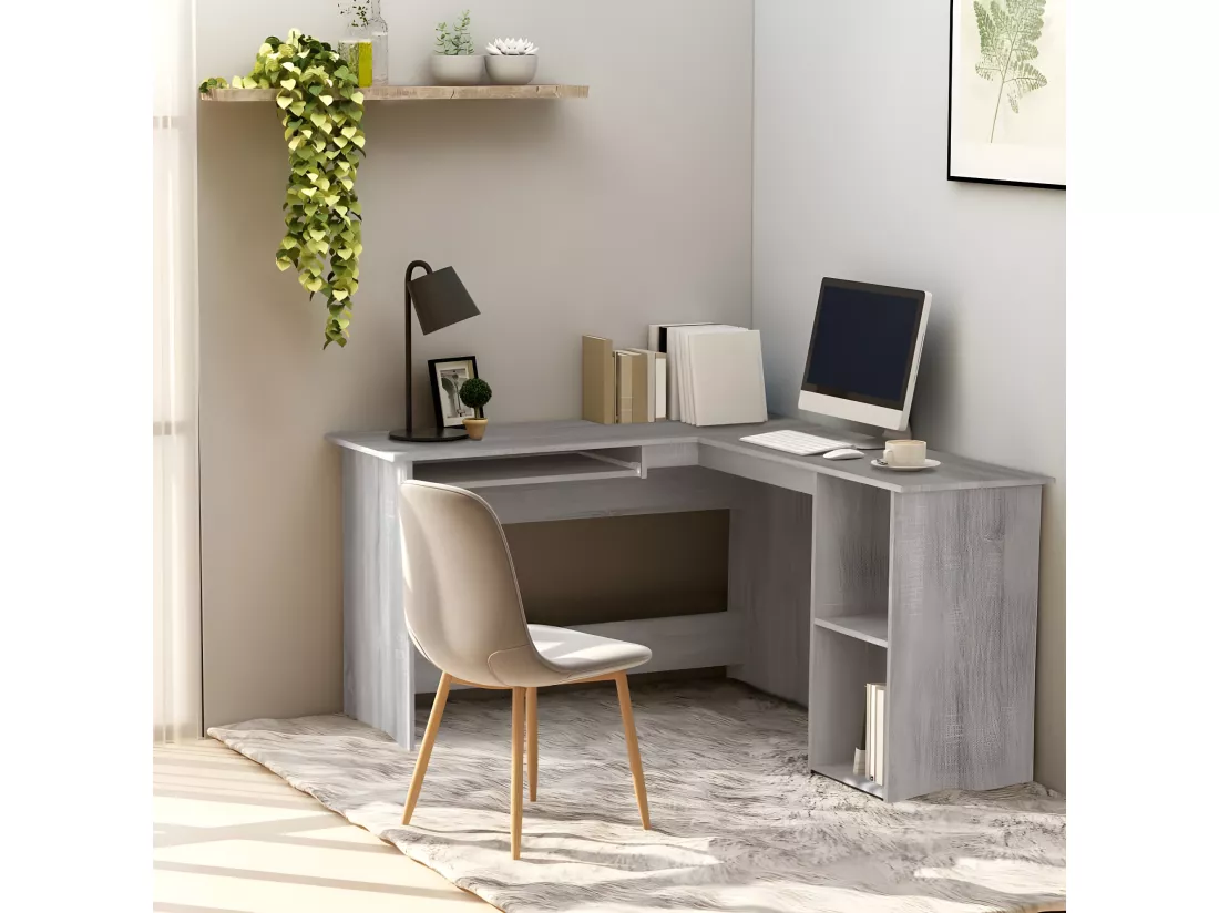 Bureau d'angle sonoma gris 120x140x75 cm bois d'ingénierie