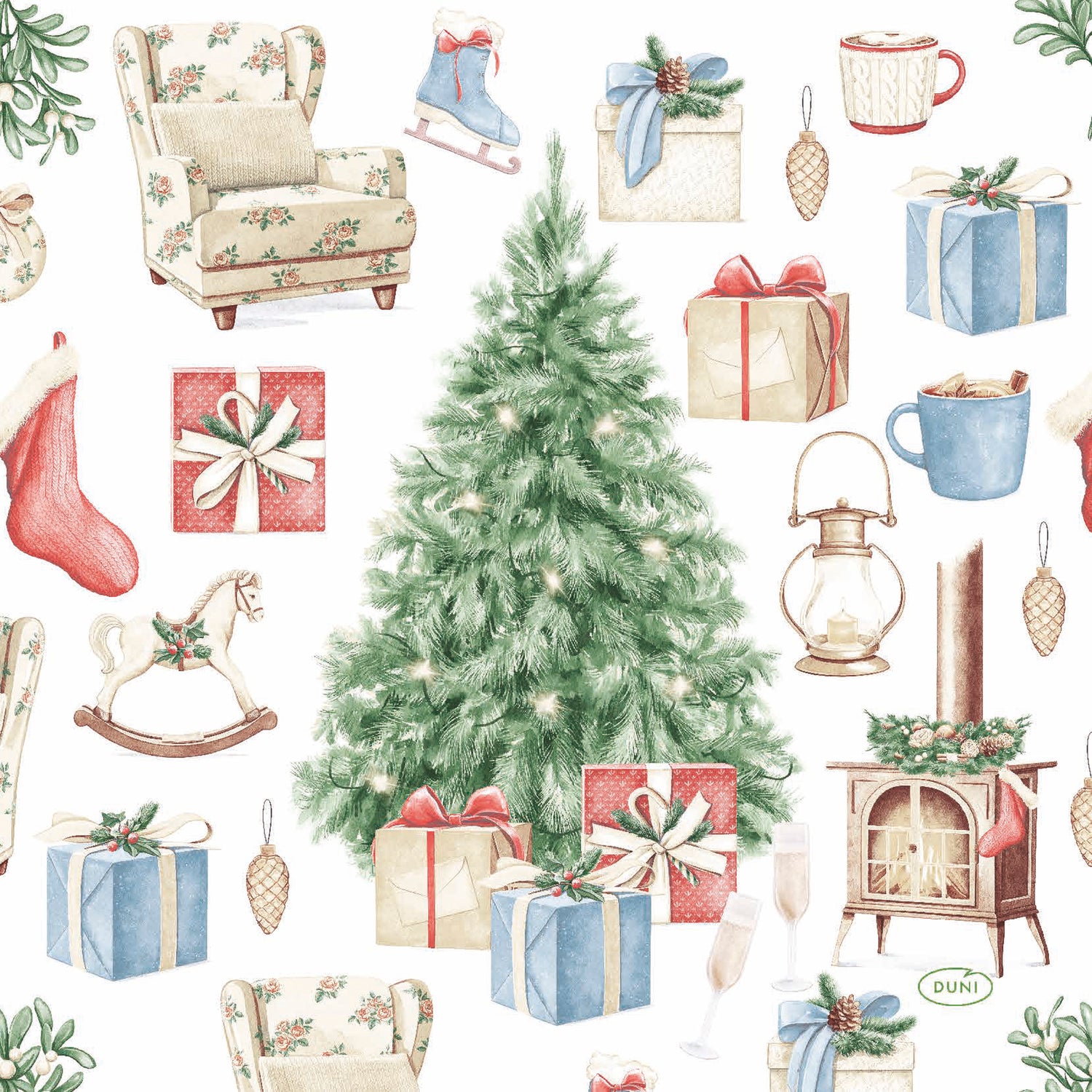 Duni servet Tree And Gift wit 33 x 33 cm 20 stuks