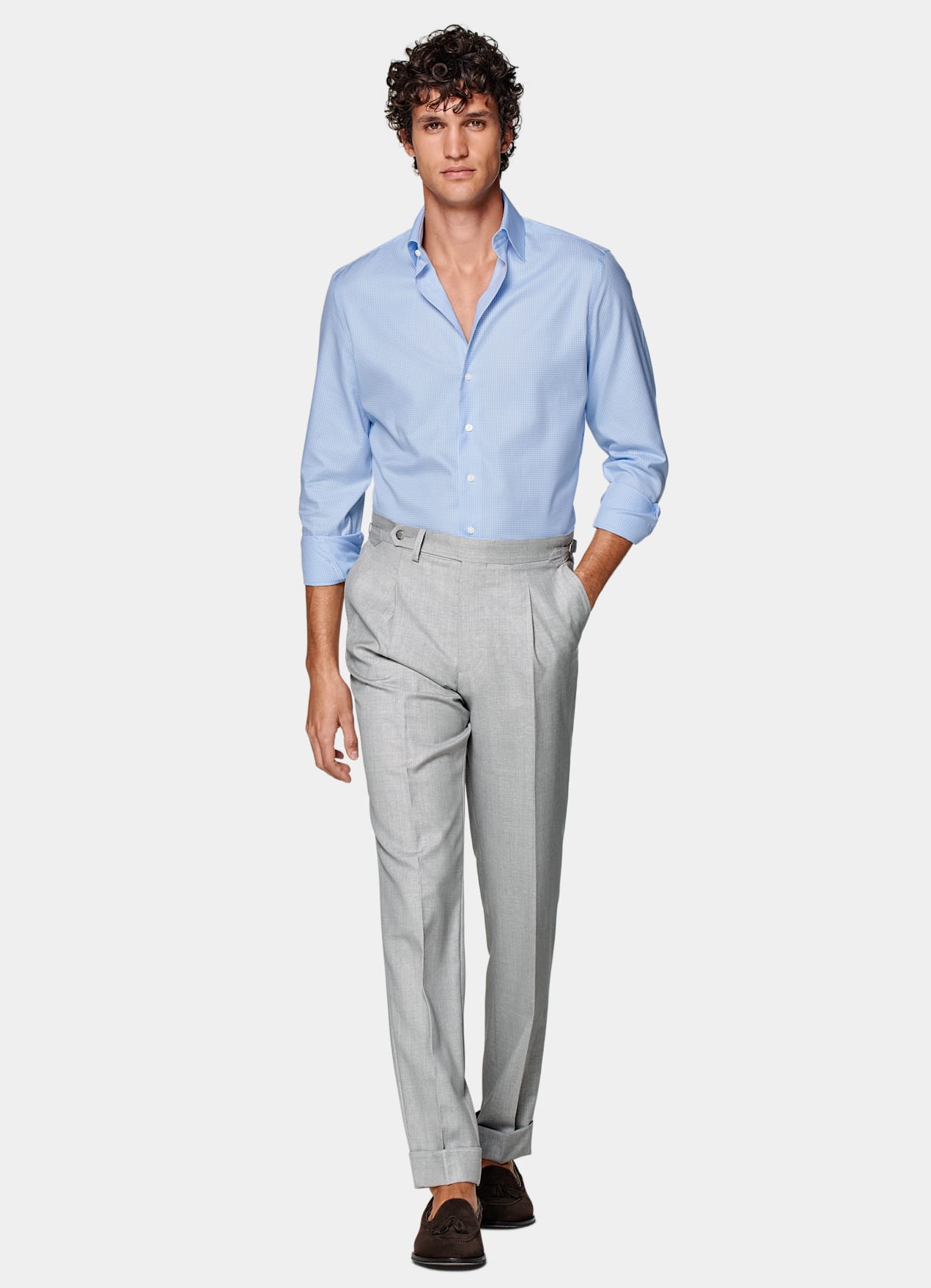 Chemise coupe ajustée en twill bleu clair à carreaux