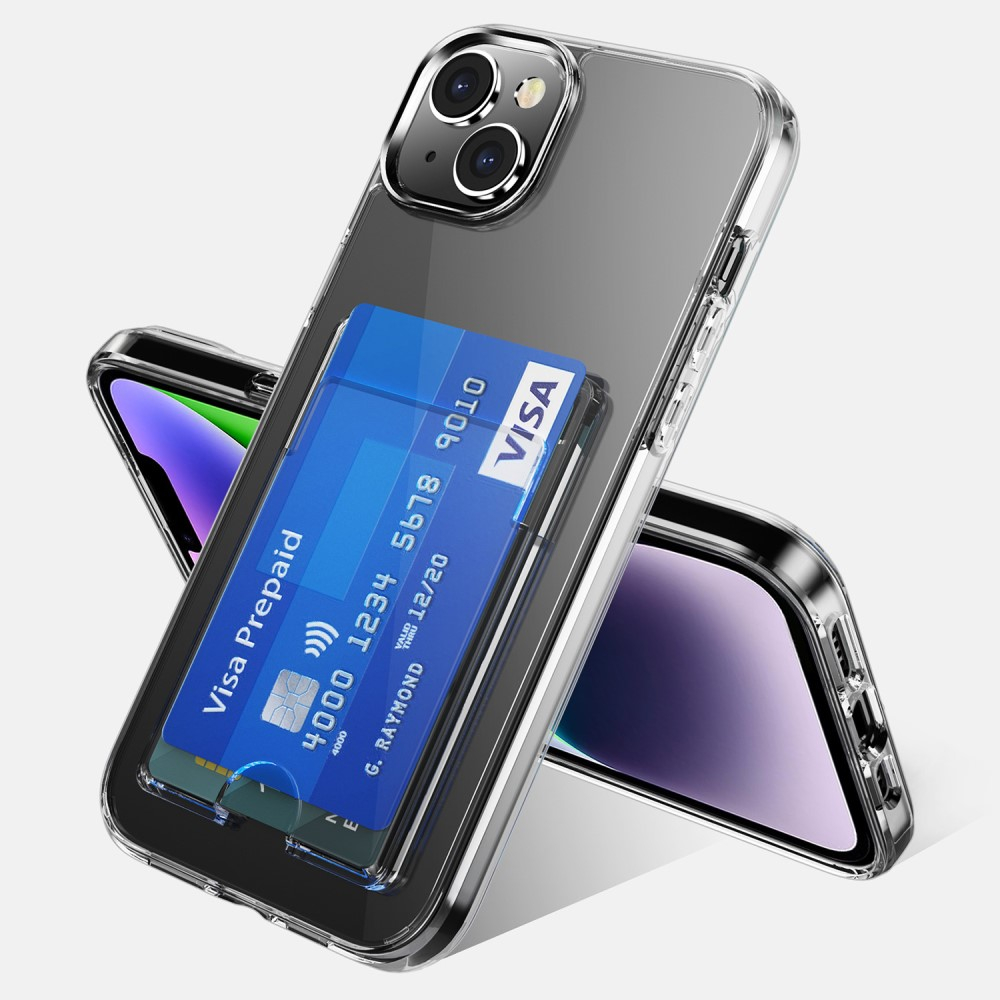 iPhone 15 Hybrid Hülle TPU Bumper mit Acryl Rückseite   Kartenfach - Transparent