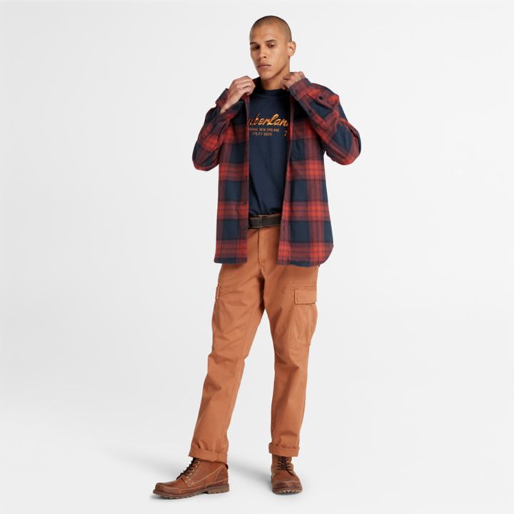 Camisa de flanela xadrez masculina em vermelho/azul