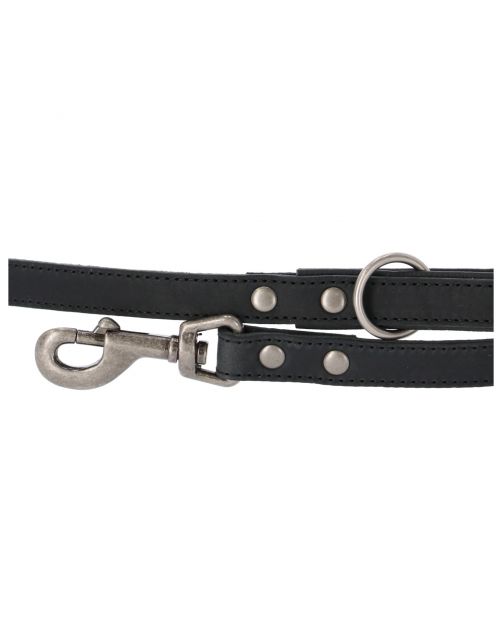 Adori Looplijn Vetleder Gevoerd Handvat - Hondenriem - 130x1.8 cm Zwart Zwart M\/L