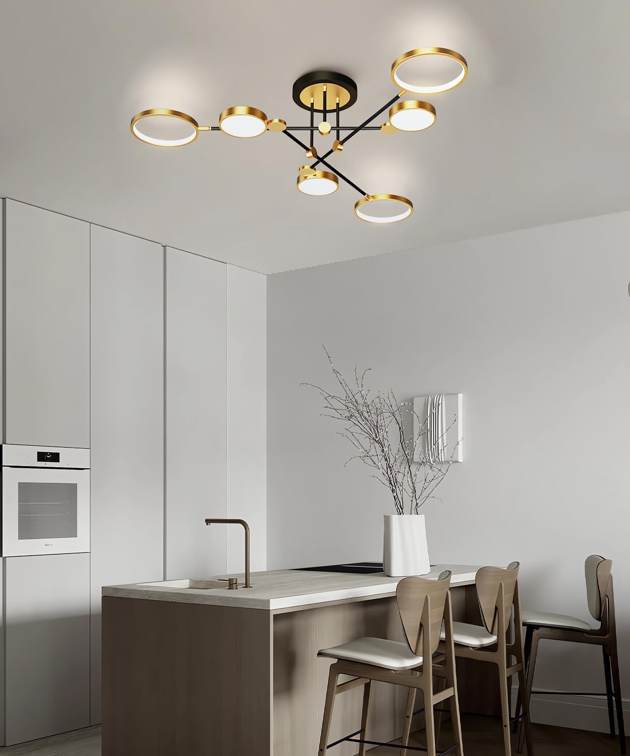 Moderne LED-Deckenleuchte 6 Köpfe dimmbar Wohnzimmer Deckenleuchte Schlafzimmer Deckenleuchte für Büro Küche Esszimmer Kronleuchter (Gold, 6 Köpfe)
