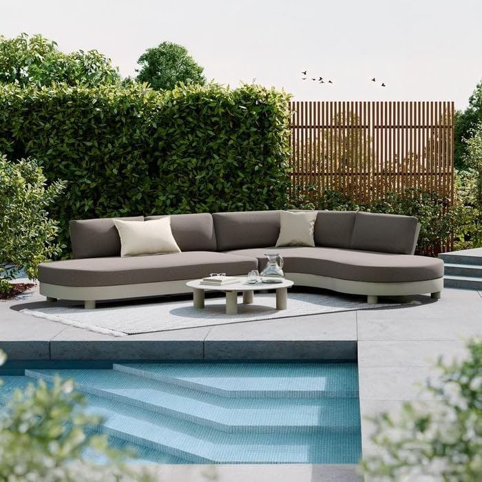OUTLIV. Ecklounge Santa Barbara Aluminium Olefin wetterfest UV-beständig mit Glastisch 6 Personen Natural Taupe 276x180x72 cm