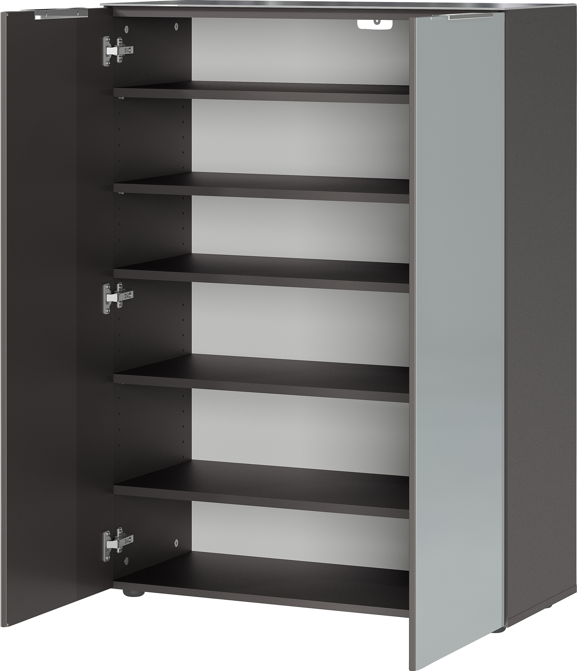 Schuhschrank LEVIN 87 x 120 cm Glasfront Silbergrau/Graphit