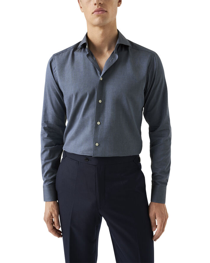 ETON Mid Blue Herringbone Wrinkle Free Flannel Shirt Blå