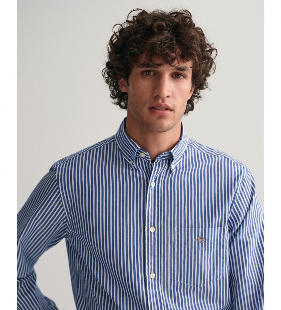 Camisa listrada Gant Regular Fit em popeline azul
