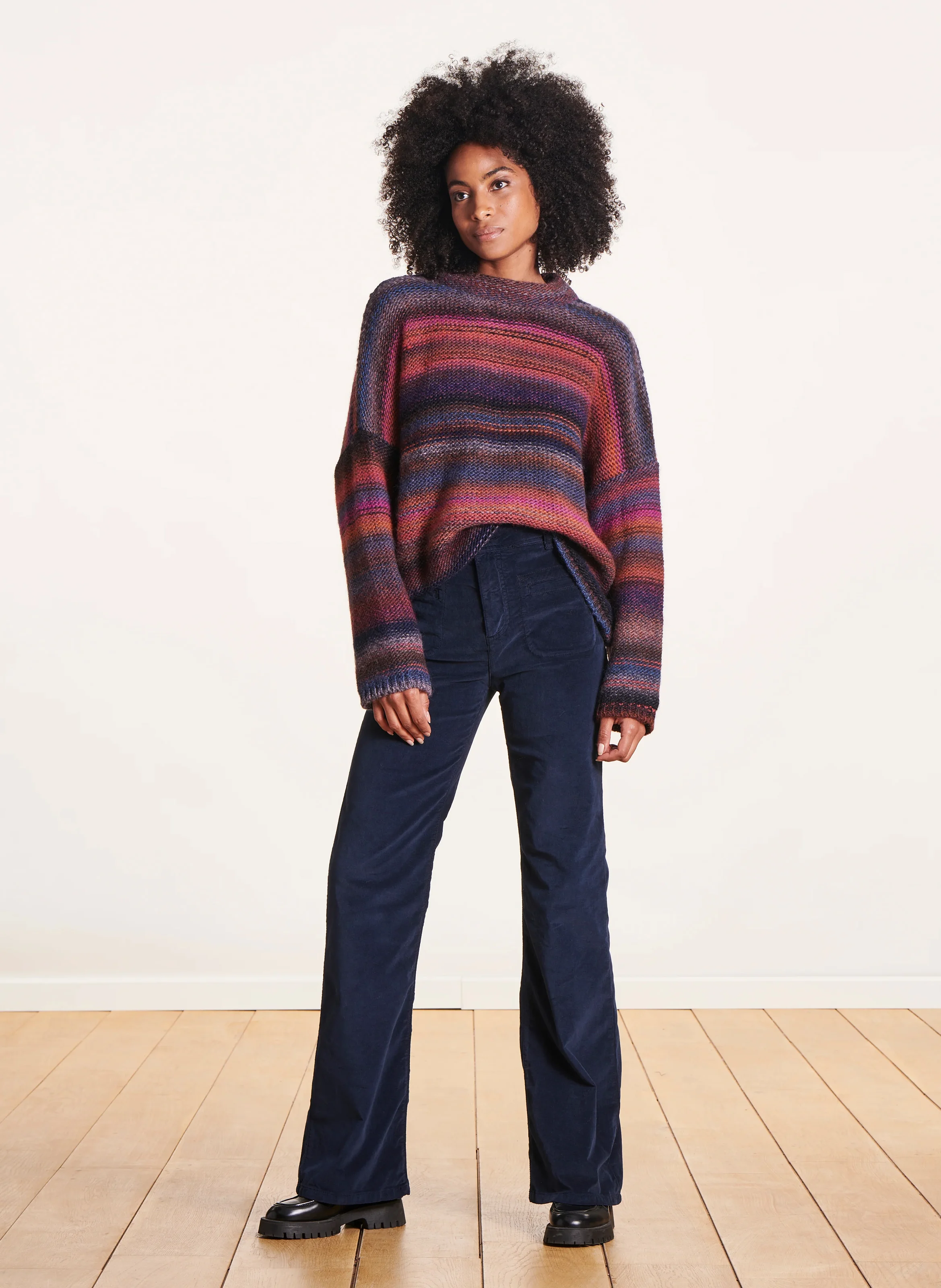 Pantalon boot-cut taille haute en coton bio mélangé | Bleu