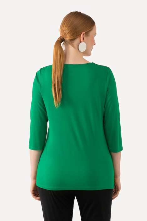 Shirt, Stickerei, Classic, Herzausschnitt, 3/4-Arm
