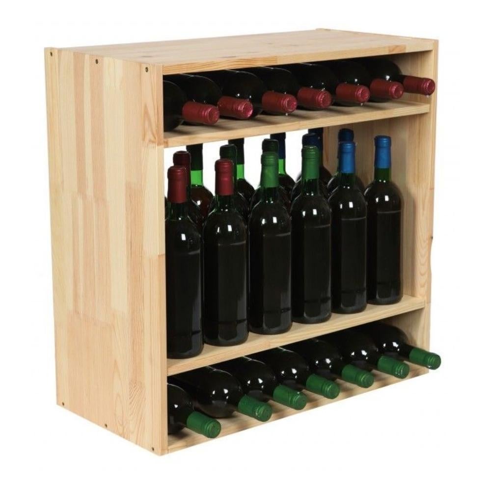 PROREGAL Modulair Wijnrek Vincellar Mod HxBxD 60 x 60 x 30 cm Staande Flessenmodule Voor 32 Flessen Massief Dennenhout Natuurlijk