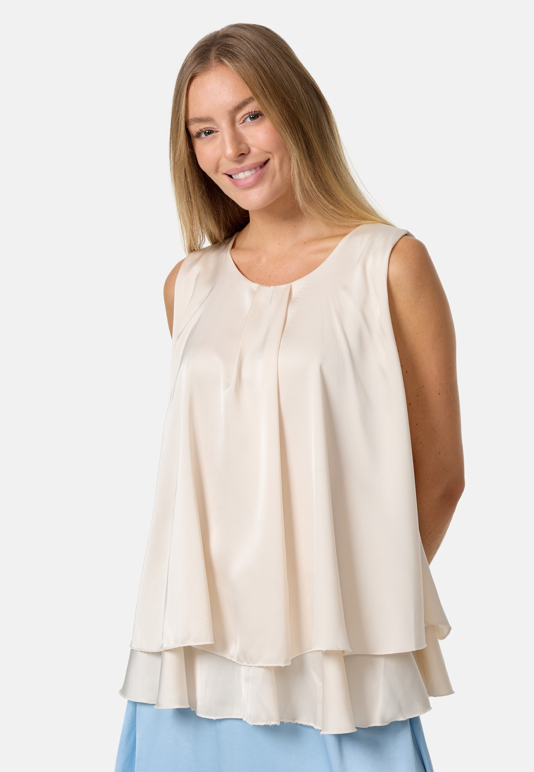 PM SELECTED Blusentop Sommerlicher Sleeveless Overlay Satin Top in Einheitsgröße PM30
