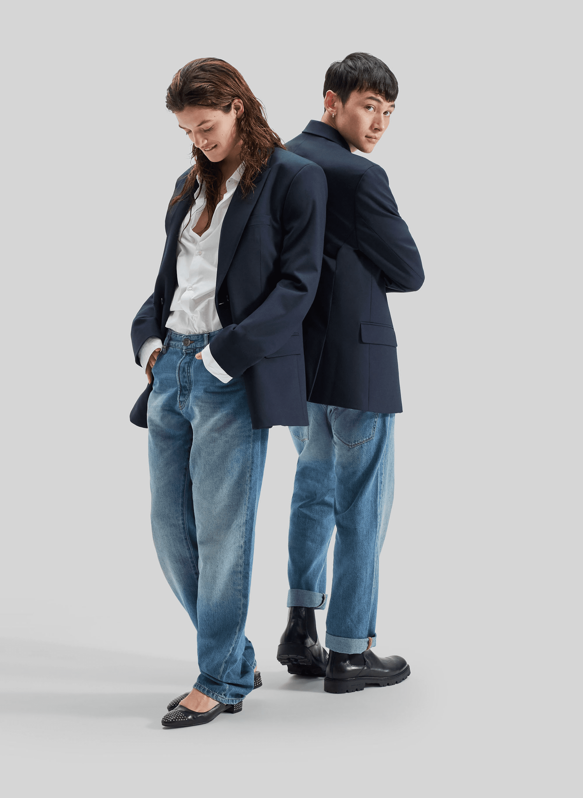 Jean droit en coton mélangé | Bleu