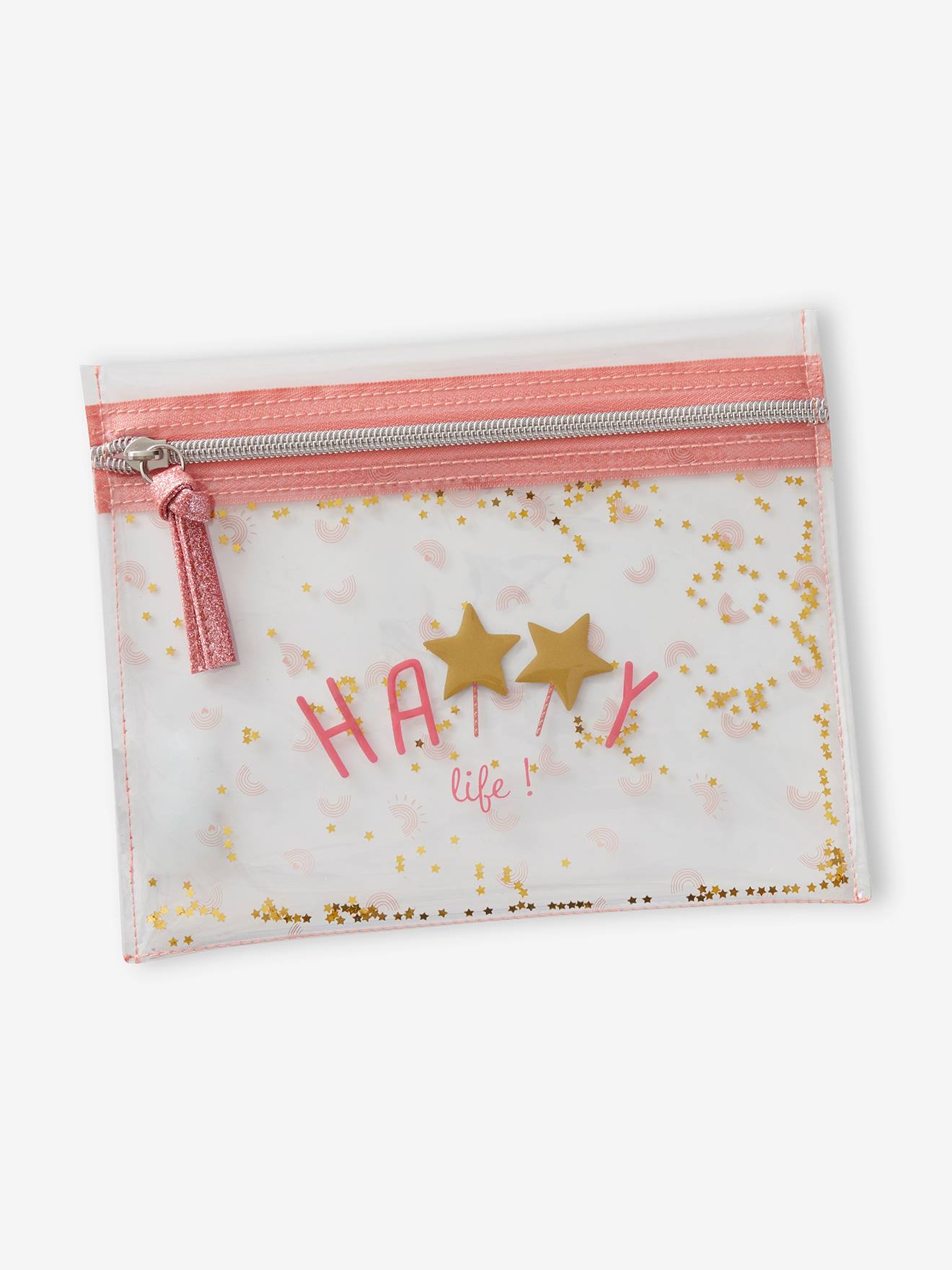 Bolsa infantil com zíper e glitter, rosa claro, bicolor/multicolorida.