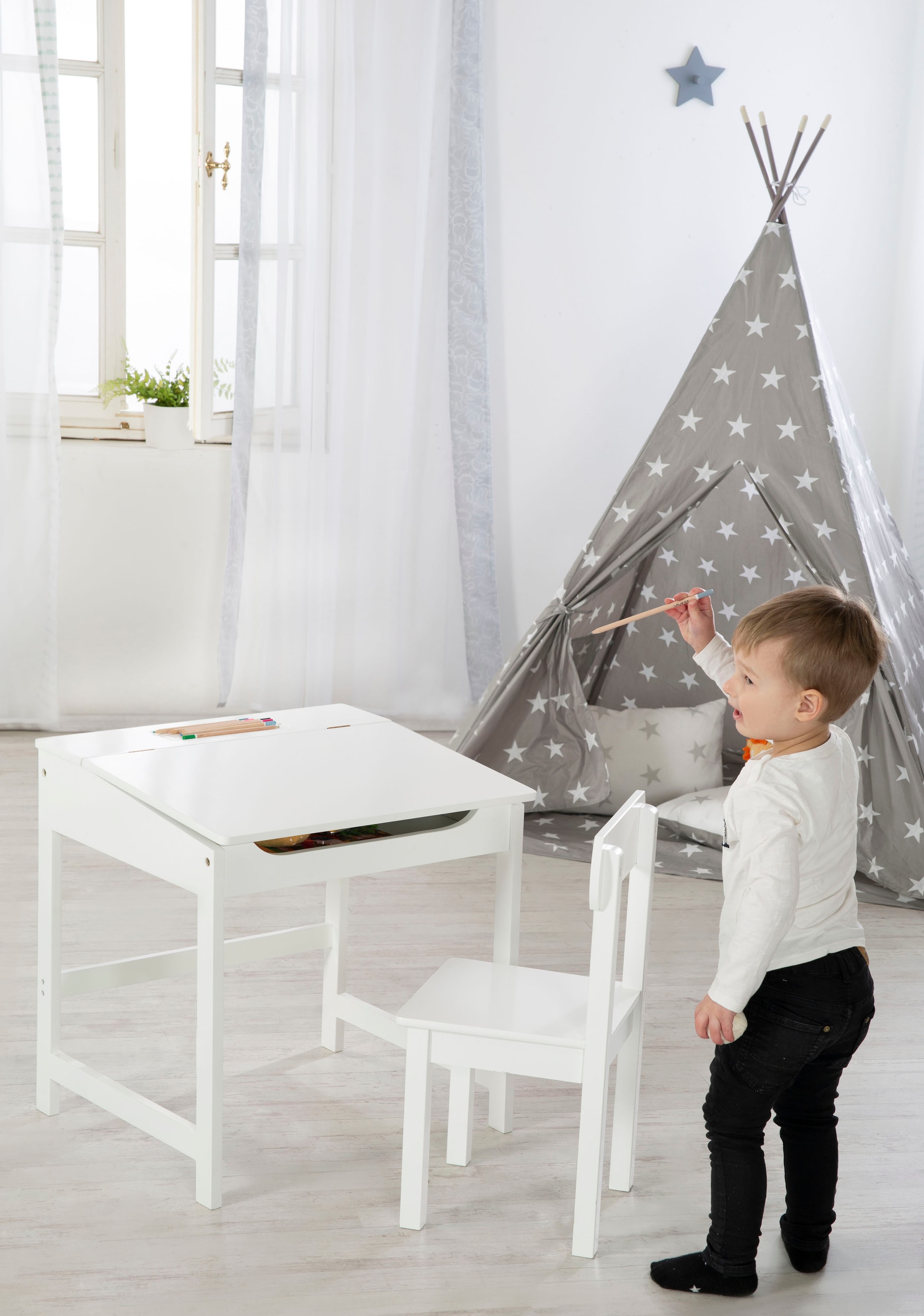 roba® Kinderschreibtisch »Schulpult, weiss« inkluisve Stuhl
