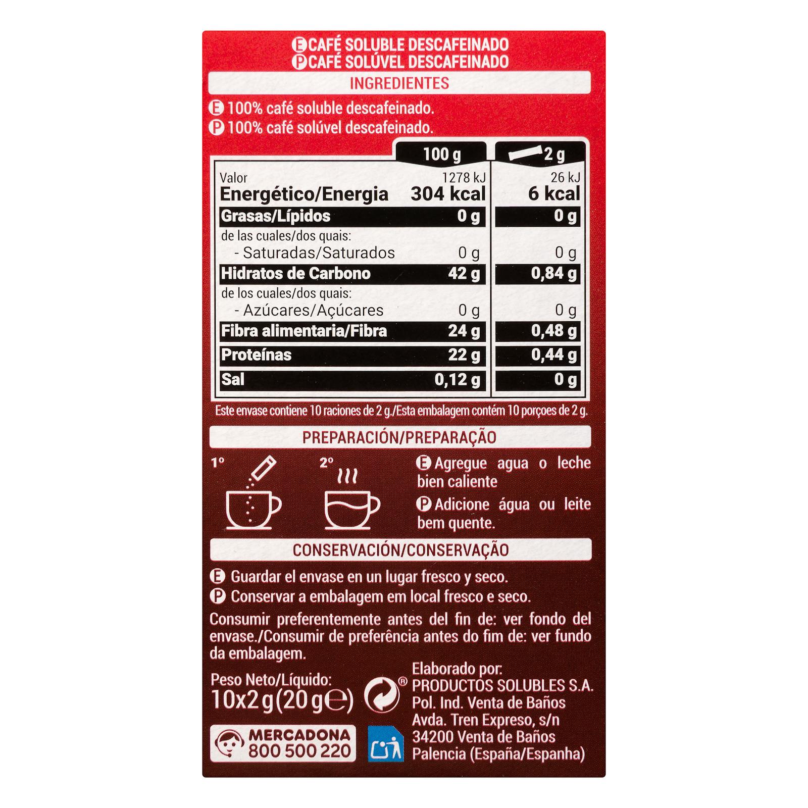 Café instantané décaféiné Hacendado en sachets