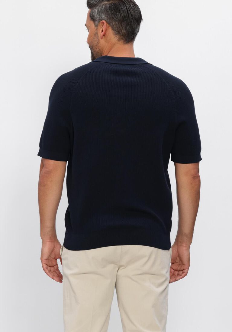 donkerblauwe profuomo polo polo open collar rib