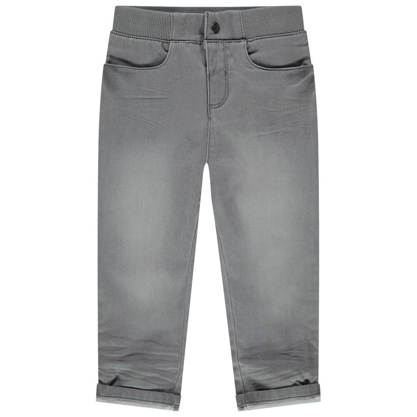 Jean slim effet used à taille élastiquée - Gris chiné