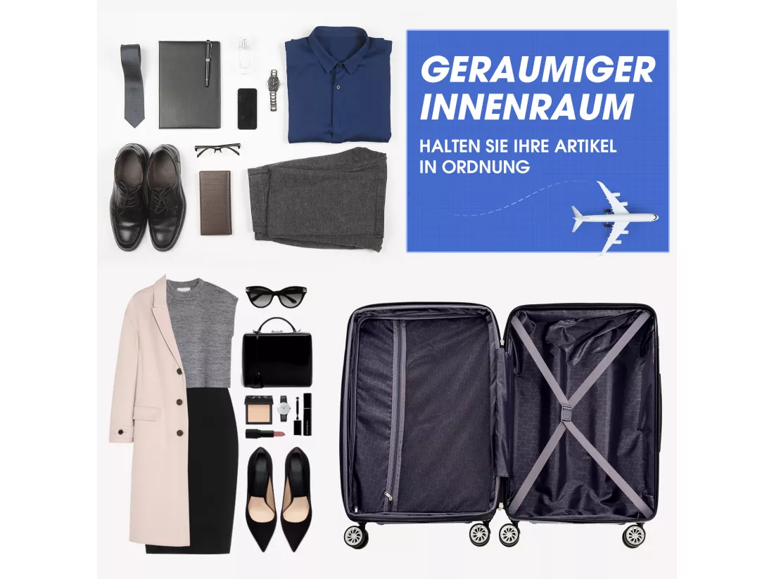 Bagage à main à coque rigide, valise avec serrure TSA et roue universelle, extensible, poignée latérale, ensemble 3 pièces