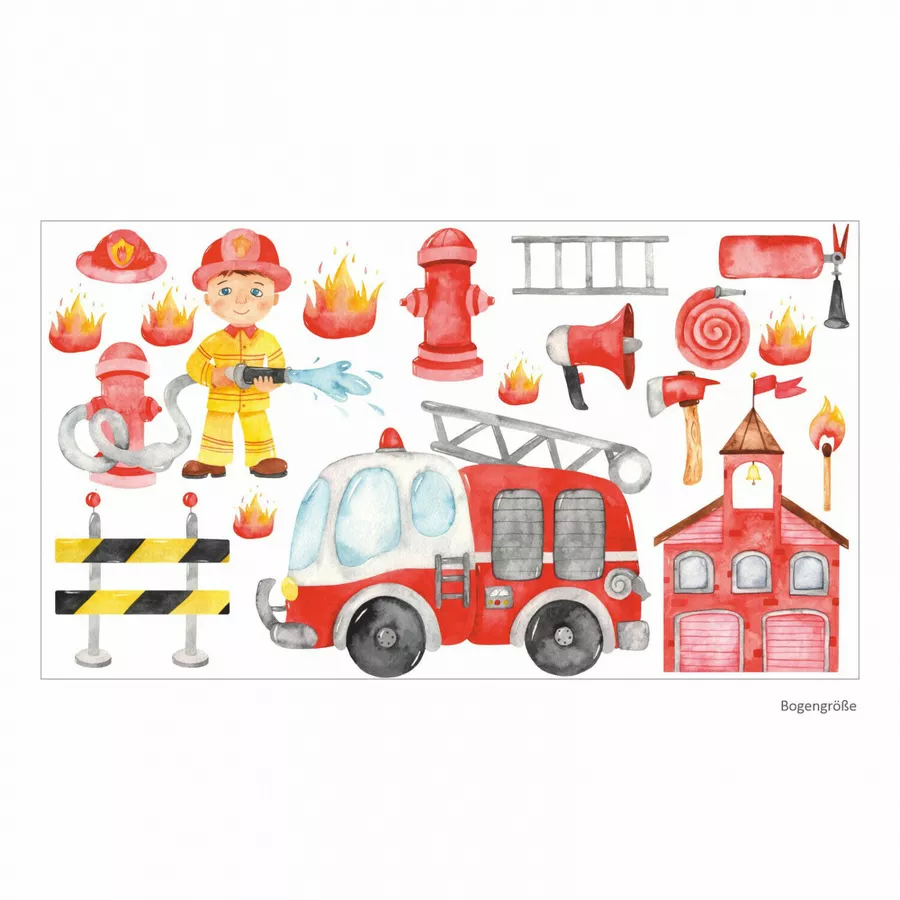 Nikima Wandtattoo 215 Feuerwehr Aquarell Feuerwehrmann Auto in 6 vers. Größen rot