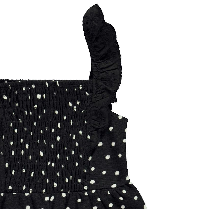 Combinaison longue imprimé pois et effet smock pour fille - Noir